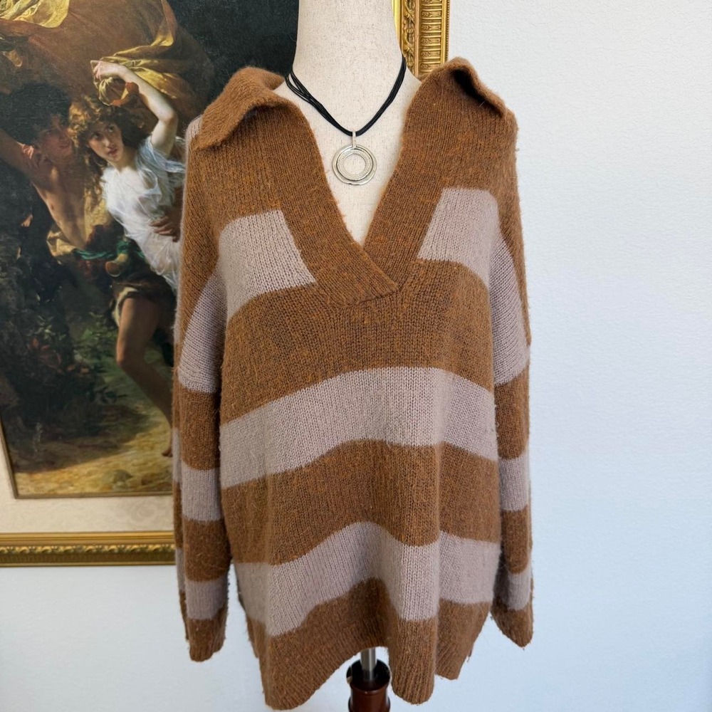 All Saints Lou Striped Oversized Polo Wool Sweater